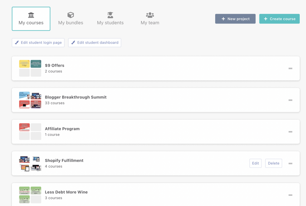 screenshot of Thrivecart learn on the back end